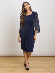 Gina Bacconi Blue Helene Lace Sleeve Dress - Image 6 of 10