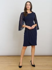 Gina Bacconi Blue Helene Lace Sleeve Dress - Image 9 of 10