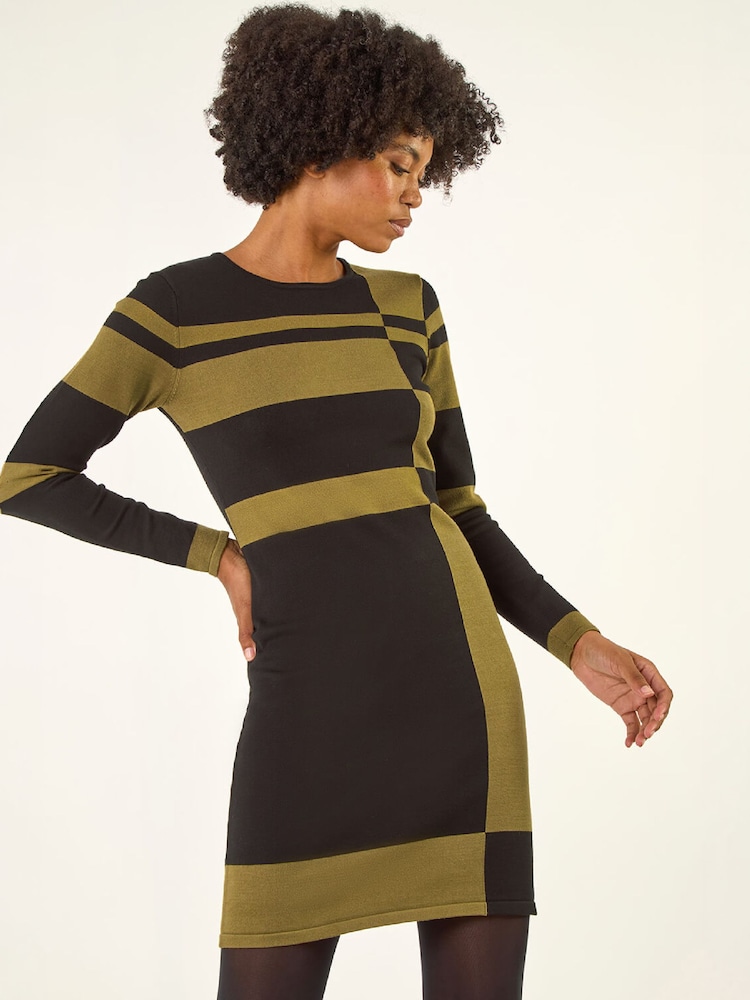Roman Green Colour Block Knit Dress - Image 1 of 4 Roman Green Colour Block Knit Dress - Image 1 of 4