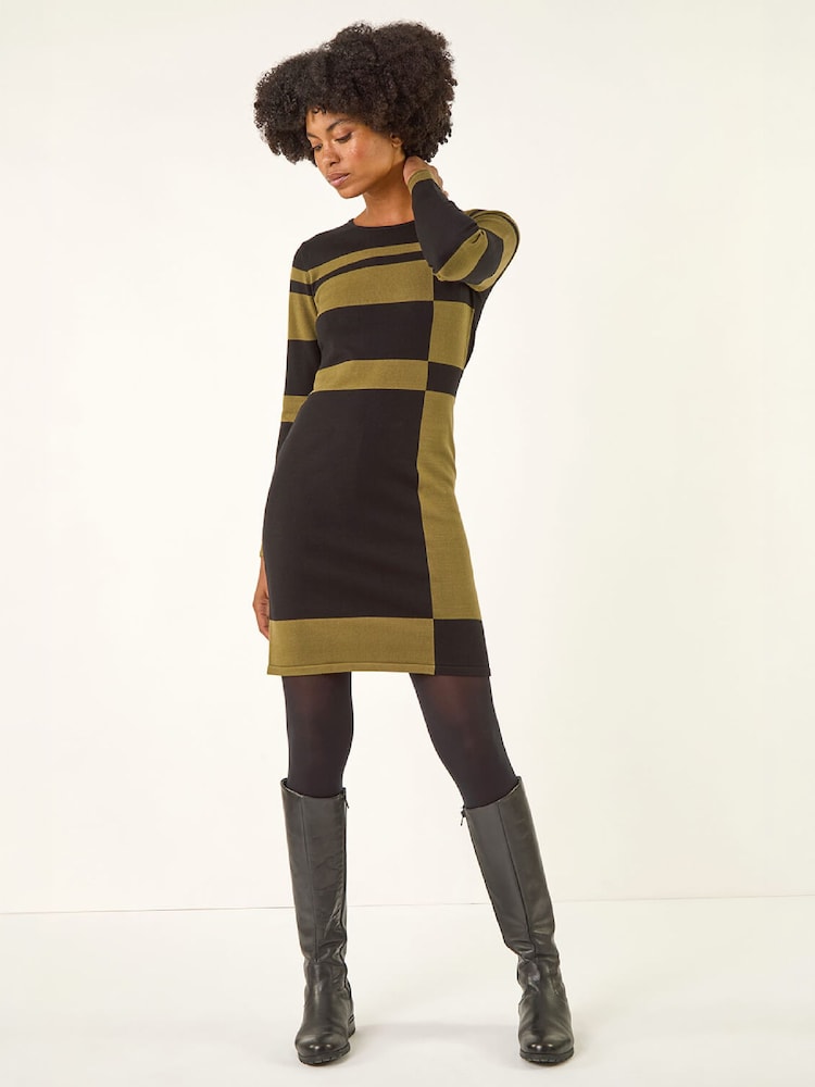 Roman Green Colour Block Knit Dress - Image 2 of 4 Roman Green Colour Block Knit Dress - Image 2 of 4