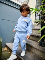 Light Blue Slogan 100% Cotton Sweatshirt And Joggers Set (3mths-7yrs) - Image 1 of 12