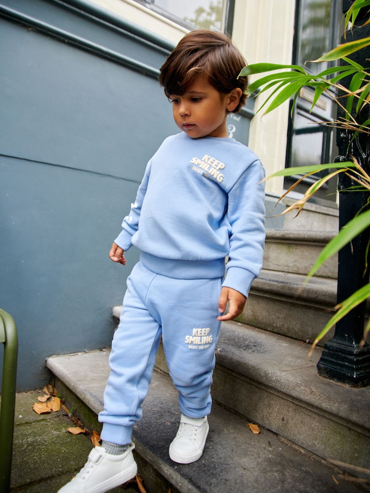 Light Blue Slogan 100% Cotton Sweatshirt And Joggers Set (3mths-7yrs) - Image 1 of 12