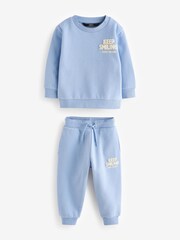 Light Blue Slogan 100% Cotton Sweatshirt And Joggers Set (3mths-7yrs) - Image 10 of 12