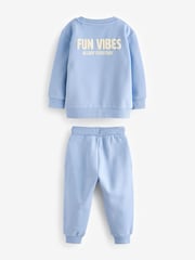 Light Blue Slogan 100% Cotton Sweatshirt And Joggers Set (3mths-7yrs) - Image 11 of 12