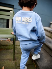 Light Blue Slogan 100% Cotton Sweatshirt And Joggers Set (3mths-7yrs) - Image 2 of 12