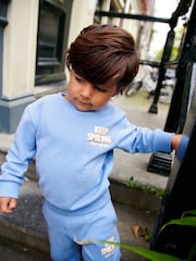 Light Blue Slogan 100% Cotton Sweatshirt And Joggers Set (3mths-7yrs) - Image 4 of 12