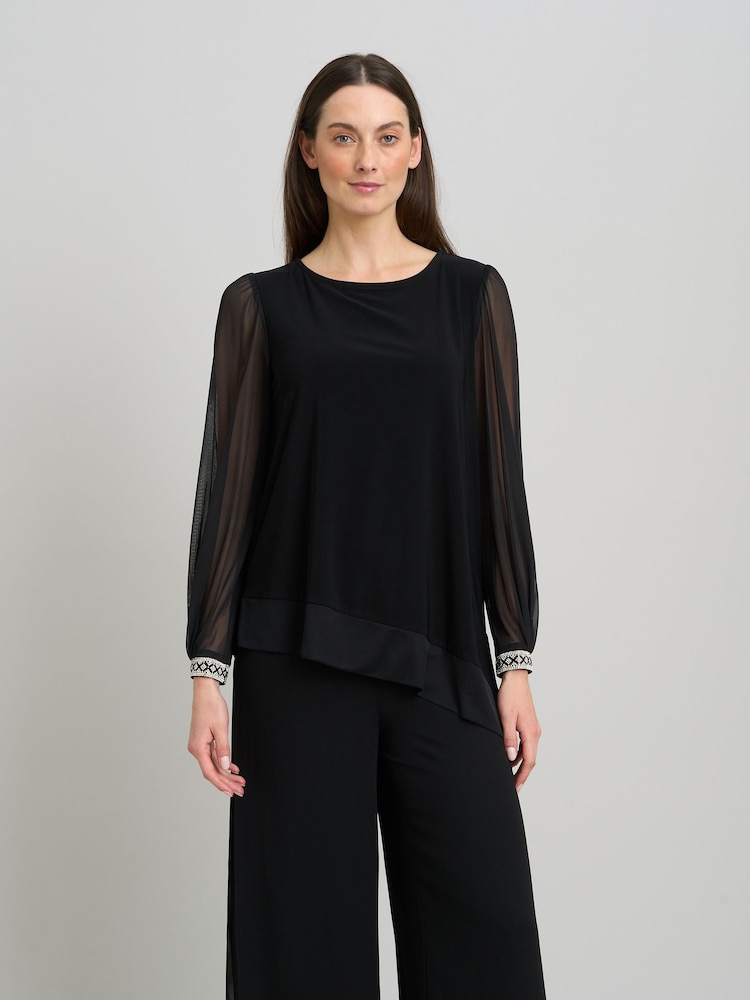 Gina Bacconi Black Jillian Sheer Sleeve Blouse - Image 1 of 5 Gina Bacconi Black Jillian Sheer Sleeve Blouse - Image 1 of 5