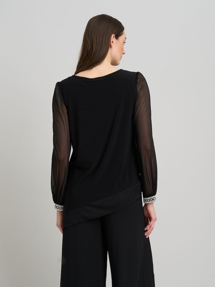 Gina Bacconi Black Jillian Sheer Sleeve Blouse - Image 2 of 5 Gina Bacconi Black Jillian Sheer Sleeve Blouse - Image 2 of 5