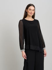 Gina Bacconi Black Jillian Sheer Sleeve Blouse - Image 3 of 5