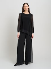 Gina Bacconi Black Jillian Sheer Sleeve Blouse - Image 4 of 5