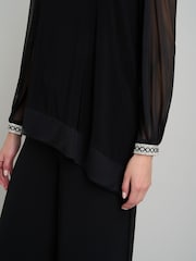 Gina Bacconi Black Jillian Sheer Sleeve Blouse - Image 5 of 5