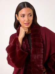 Roman Red Faux Fur Trim Knitted Poncho - Image 4 of 4