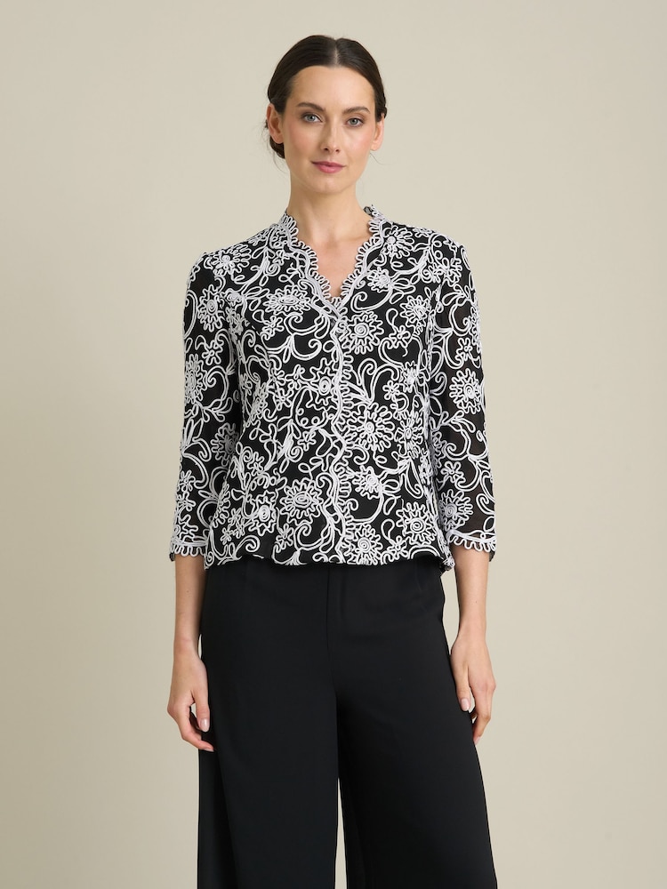 Gina Bacconi Lia Embroidered Blouse With Scallop Detail - Bilde 1 av 5