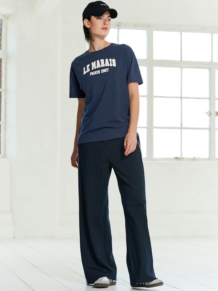 Navy Blue Le Marais Paris City Graphic Short Sleeve Crew Neck Top - Image 2 of 7