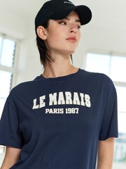 Navy Blue Le Marais Paris City Graphic Short Sleeve Crew Neck Top - Image 5 of 7