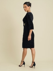 Gina Bacconi Black Rachael Velvet Dress With Gold Trim - Image 4 of 6