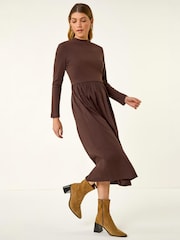 Brun - Roman Peignoir mi-long en jersey de coton extensible - Image 1 de 4