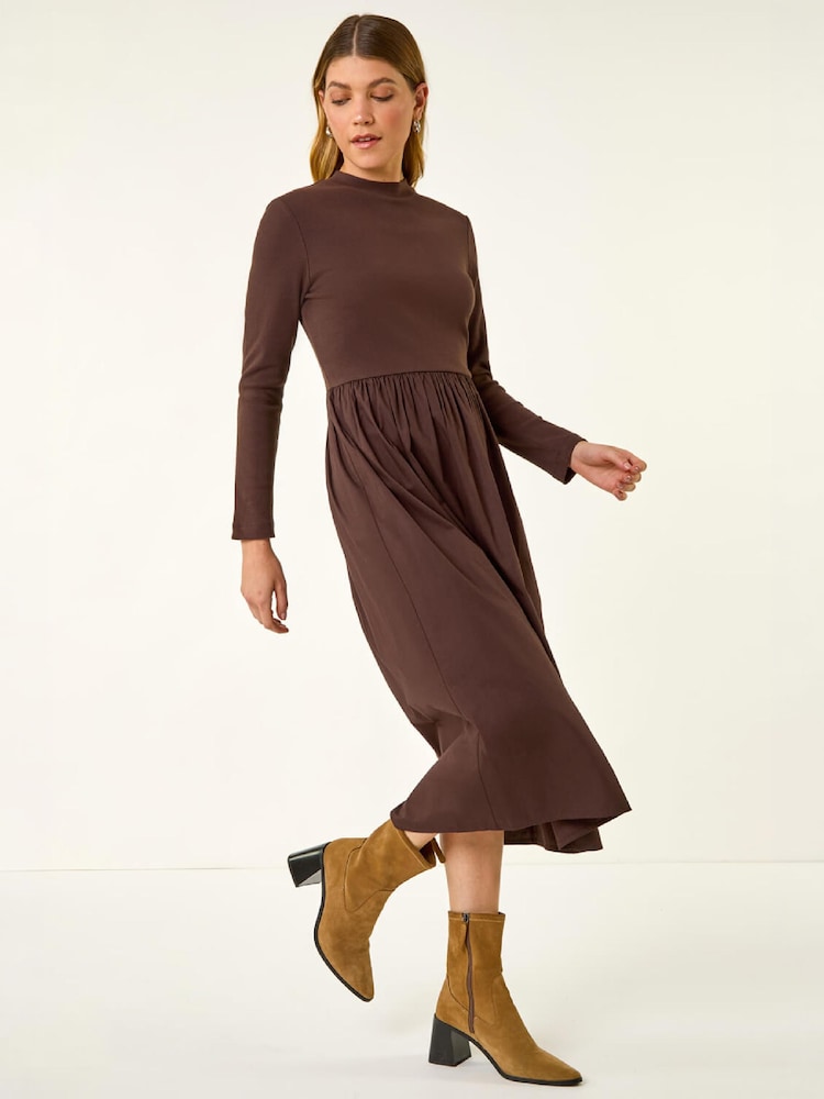 Brun - Roman Peignoir mi-long en jersey de coton extensible - Image 1 de 4