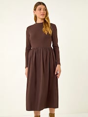 Brun - Roman Peignoir mi-long en jersey de coton extensible - Image 2 de 4