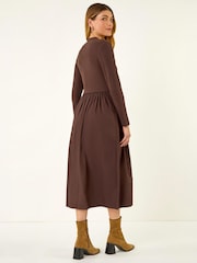 Brun - Roman Peignoir mi-long en jersey de coton extensible - Image 3 de 4