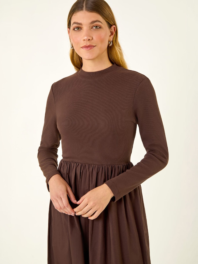 Brun - Roman Peignoir mi-long en jersey de coton extensible - Image 4 de 4