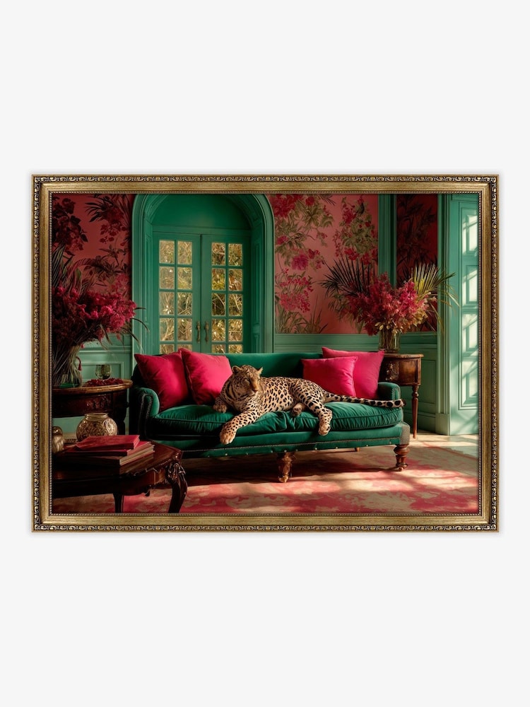 Artko Green The Tropical Lounging Leopard by Framed Art - Image 2 of 3