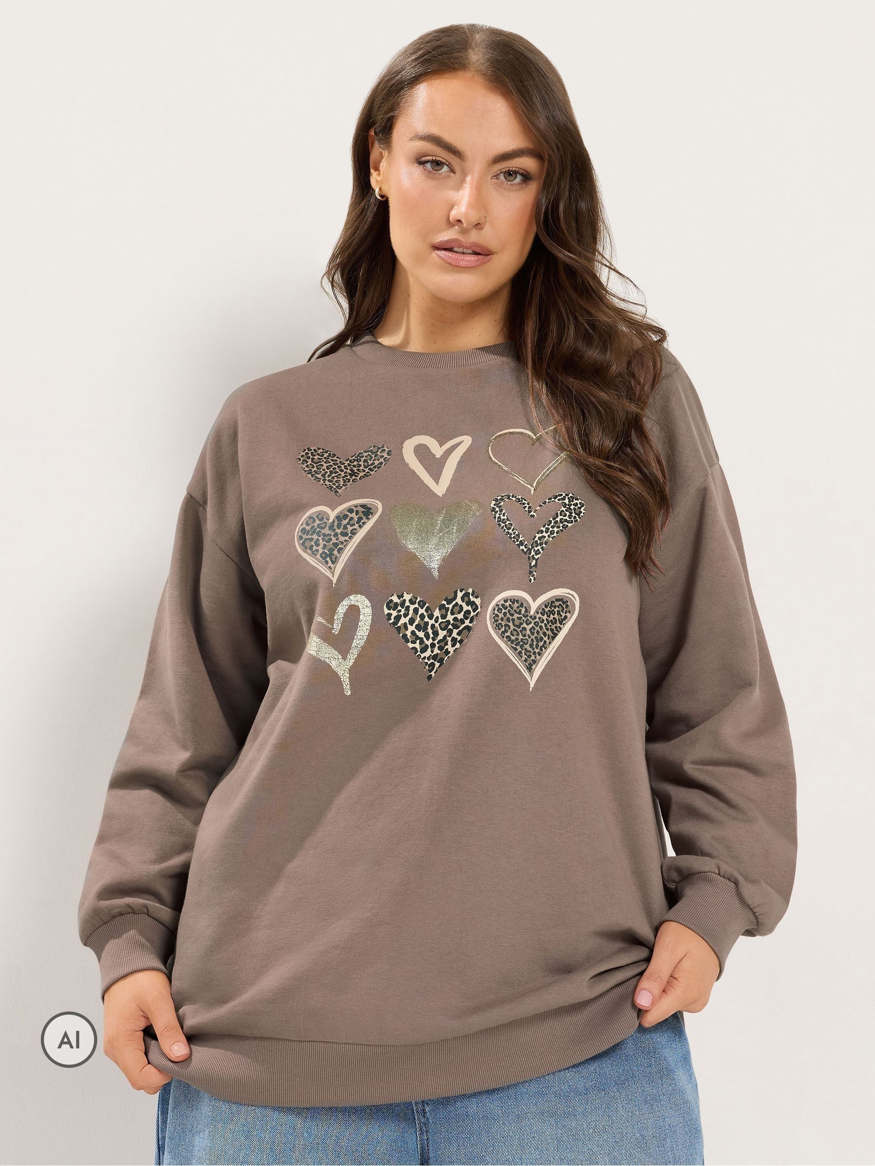Yours Curve Women's Brown Heart Sweatshirt