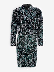 AX Paris Sequin Velvet High Neck Long Sleeve Mini Black Dress - Image 5 of 5