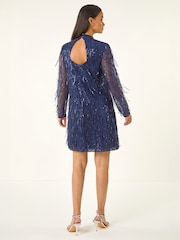 Roman Blue All Over Fringe Shift Dress - Image 3 of 4
