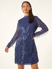 Roman Blue All Over Fringe Shift Dress - Image 4 of 4