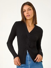 Roman Black Cable Split Detail Rib Jumper - Image 1 of 4