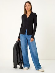 Roman Black Cable Split Detail Rib Jumper - Image 2 of 4
