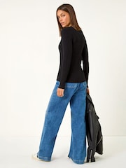 Roman Black Cable Split Detail Rib Jumper - Image 3 of 4