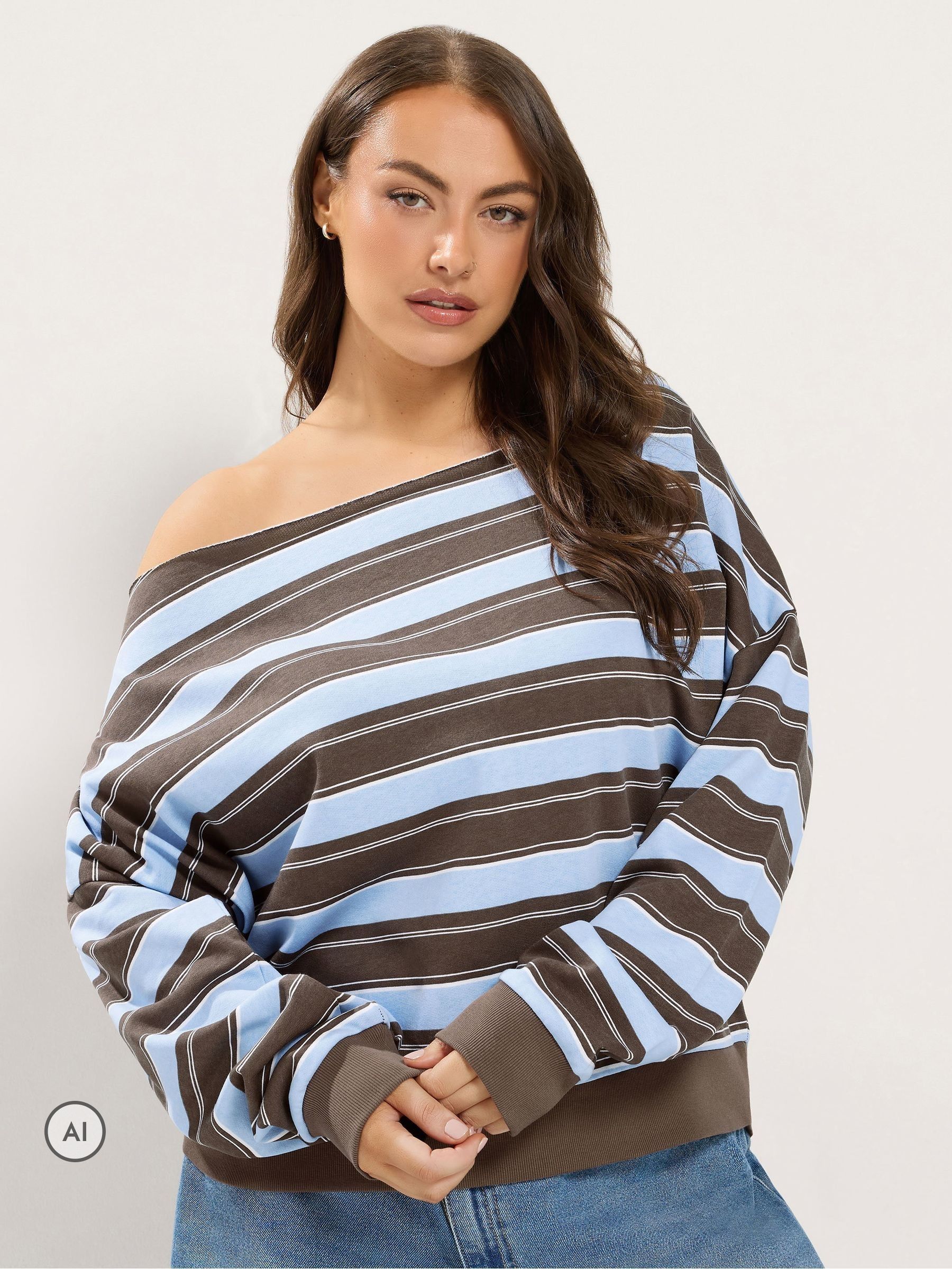 Yours Curve Women's Animal Stripe Off Shoulder Sweatshirt - Image 1
