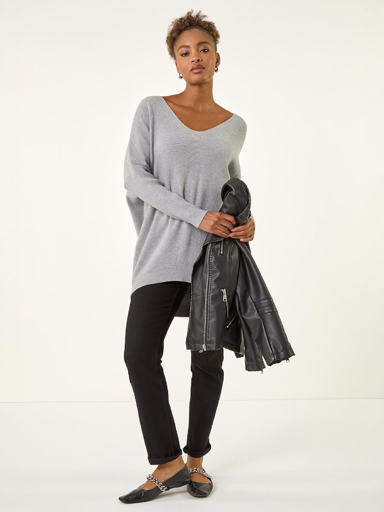 Roman Grey Animal Print Eyelet Back Knit Jumper - Image 2 of 4 Roman Grey Animal Print Eyelet Back Knit Jumper - Image 2 of 4