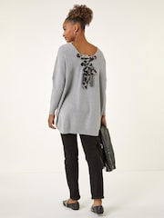 Roman Grey Animal Print Eyelet Back Knit Jumper - Image 3 of 4
