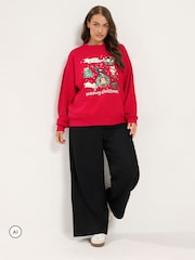 Yours Curve 'Meowy Christmas' Glitter Cats Sweatshirt - 6şəkildən 2 şəkil