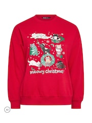 Yours Curve 'Meowy Christmas' Glitter Cats Sweatshirt - 6şəkildən 4 şəkil