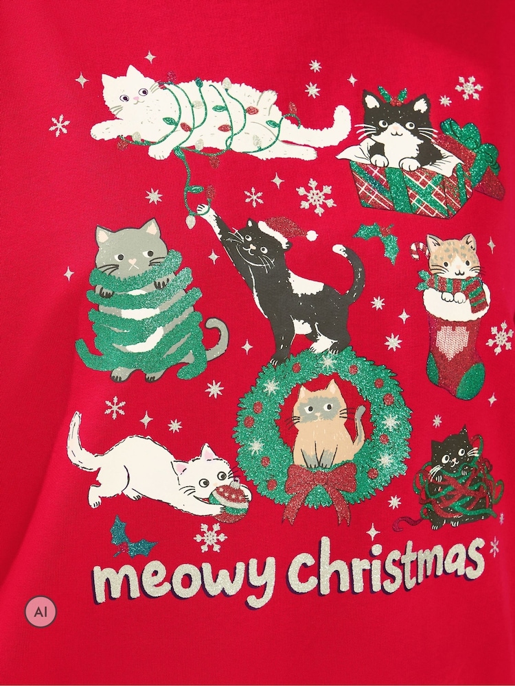 Yours Curve 'Meowy Christmas' Glitter Cats Sweatshirt - 6şəkildən 6 şəkil