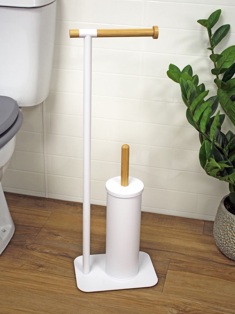 Showerdrape White Sonata Toilet Roll and Toilet Brush Holder - Image 1 of 3