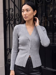 Roman Grey Cable Split Detail Rib Jumper - Image 1 of 4