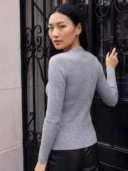 Roman Grey Cable Split Detail Rib Jumper - Image 3 of 4