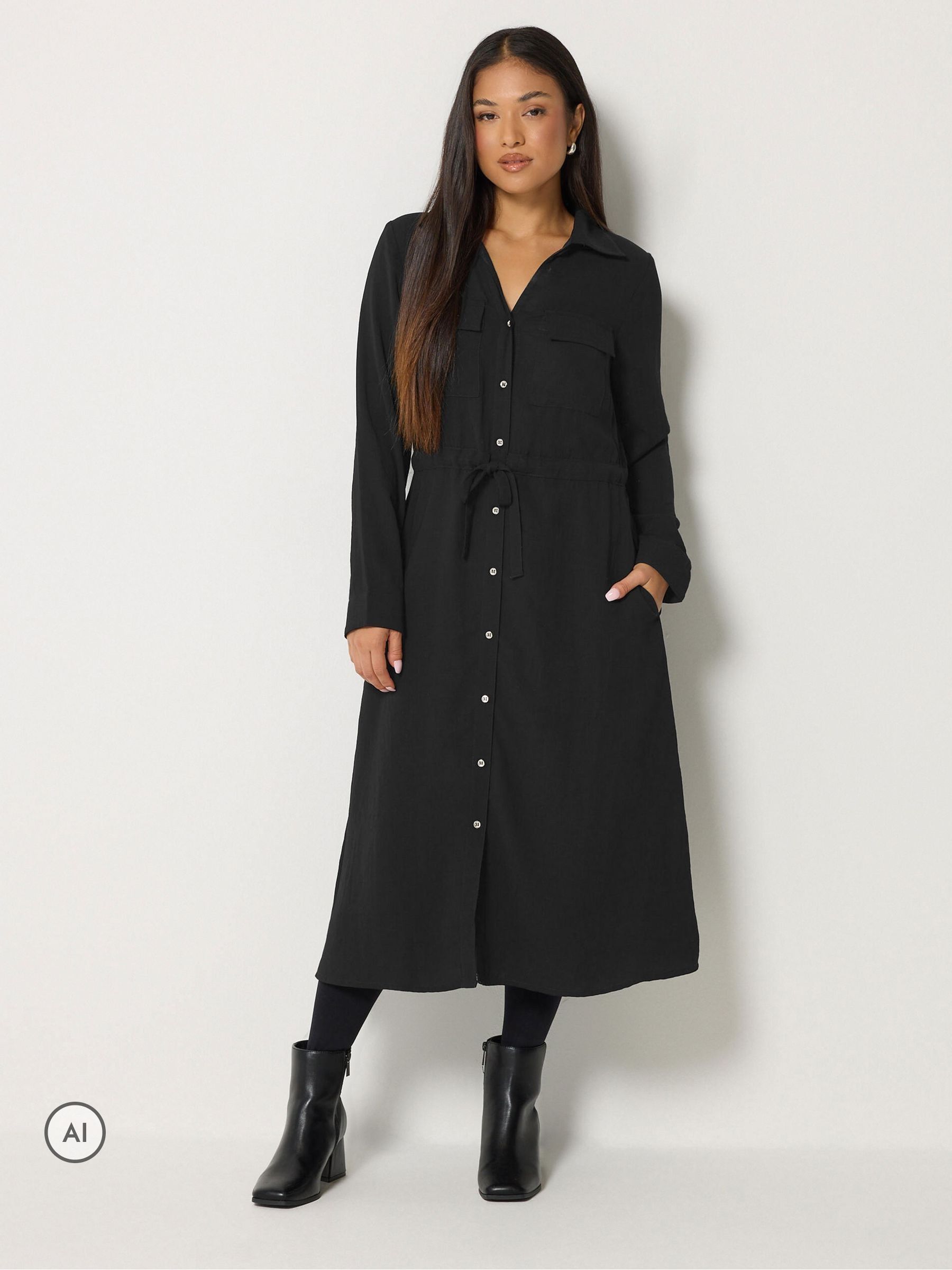M & Co Women's Black Petite Utility Shirt Dress - Image 1