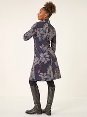 Roman Purple Floral Cowl Neck Tab Dress - Image 3 of 4