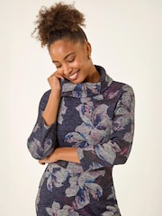Roman Purple Floral Cowl Neck Tab Dress - Image 4 of 4