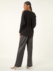 Roman Black Bow Sleeve V-Neck Knit Poncho - Image 3 of 4