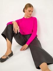 Roman Black Coated Wide Leg Cropped Trousers - Image 1 of 4