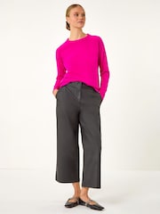 Roman Black Coated Wide Leg Cropped Trousers - Image 2 of 4