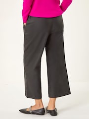 Roman Black Coated Wide Leg Cropped Trousers - Image 3 of 4