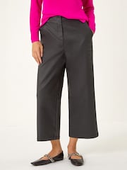 Roman Black Coated Wide Leg Cropped Trousers - Image 4 of 4